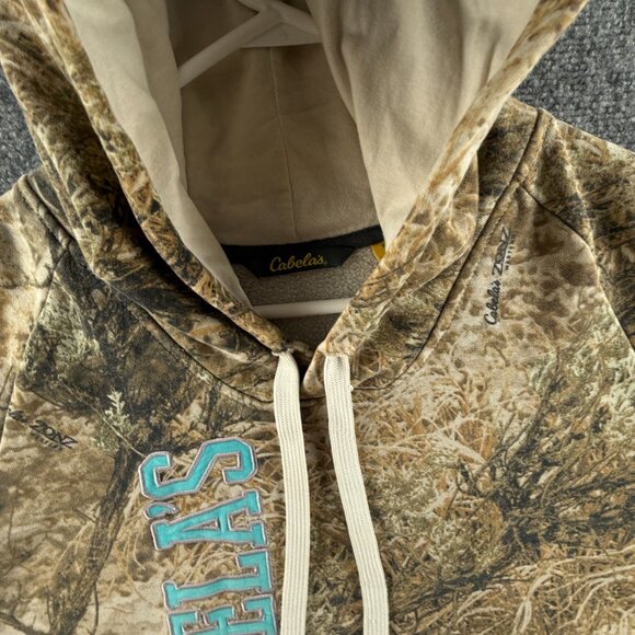 Cabelas Camo Hoodie Women Camouflage Blue Embroidered Logo Medium Fleece Hunting - Picture 8 of 13